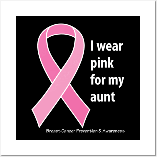 Breast cancer ribbon for aunt with white type Posters and Art